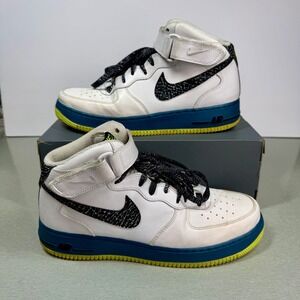 Nike Air Force 1 Mid White Abyss Volt Sneakers Shoes‎ Rare 315123-123 US Sz 9.5
